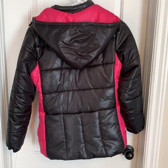 Black and Pink Hooded Puma Puffer Jacket - Picture 2 of 8